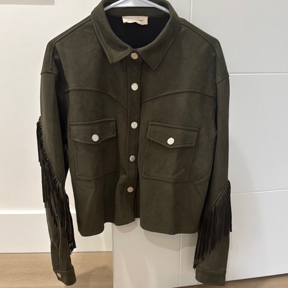 Jackets & Blazers - Olive Fringe Suede Jacket